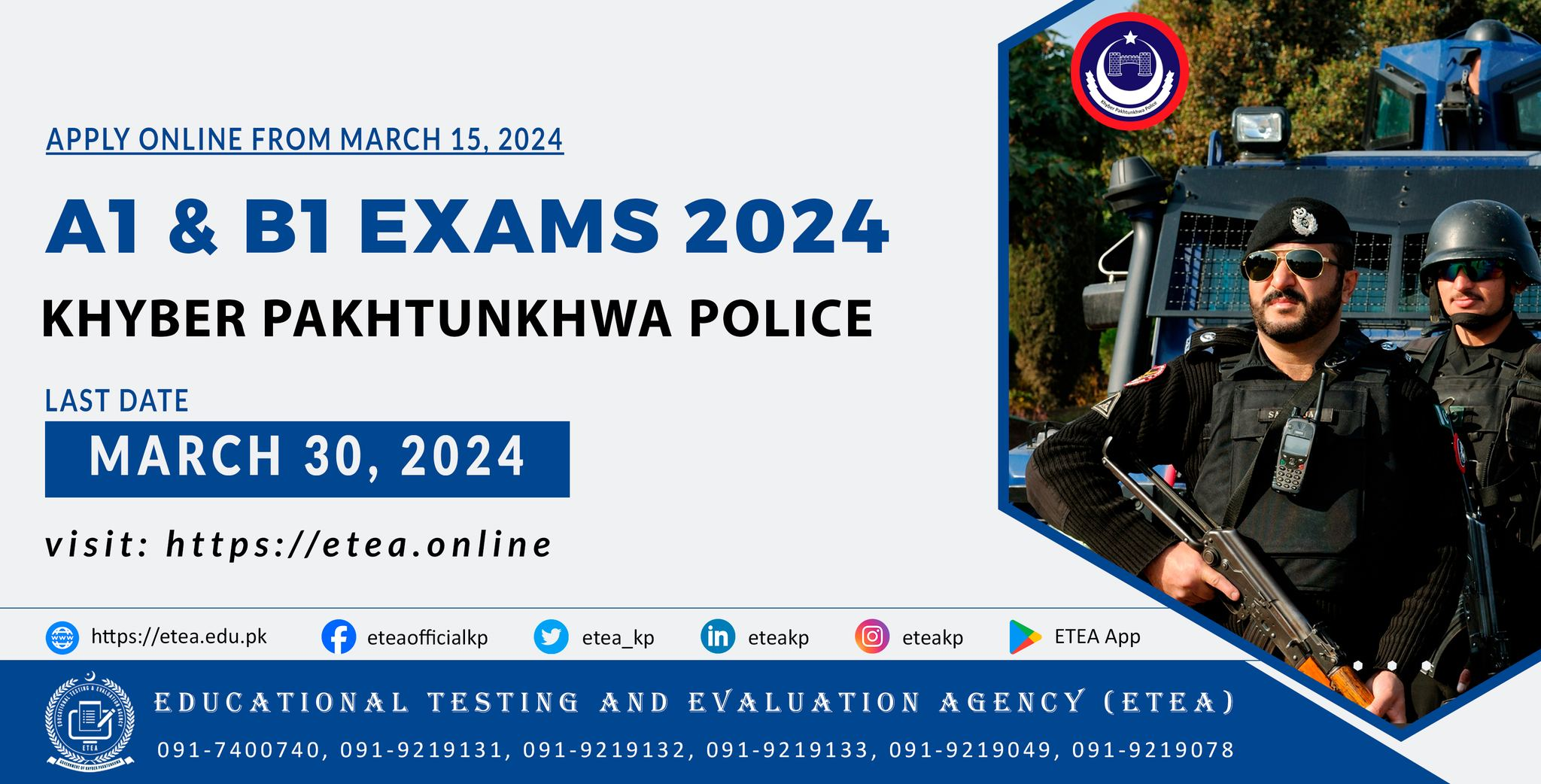 ETEA Police A1 & B1 Exam Registration Online